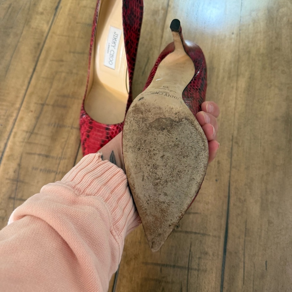 Jimmy Choo Size 39 Red Snakeskin Pointed Toe Stilettos - Picture 7 of 10